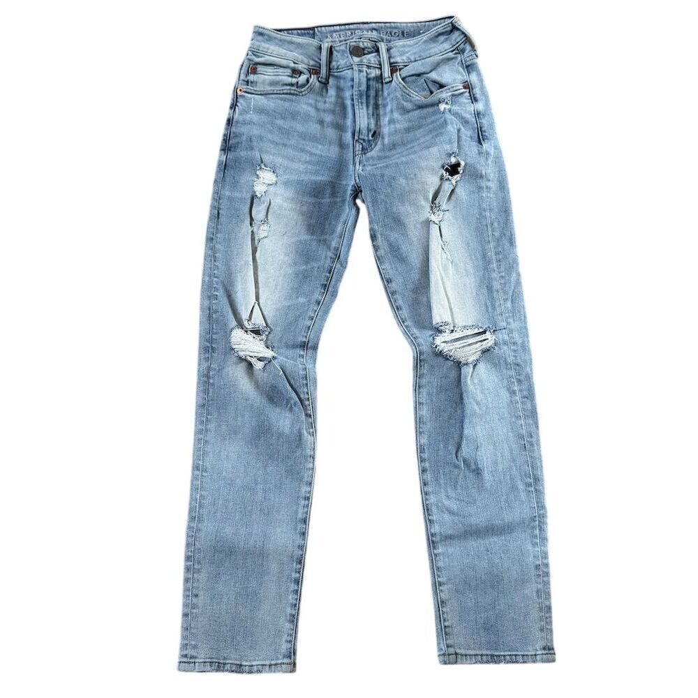 American Eagle Men's Next Level Airflex Distressed Jeans Light Wash Size 26x28